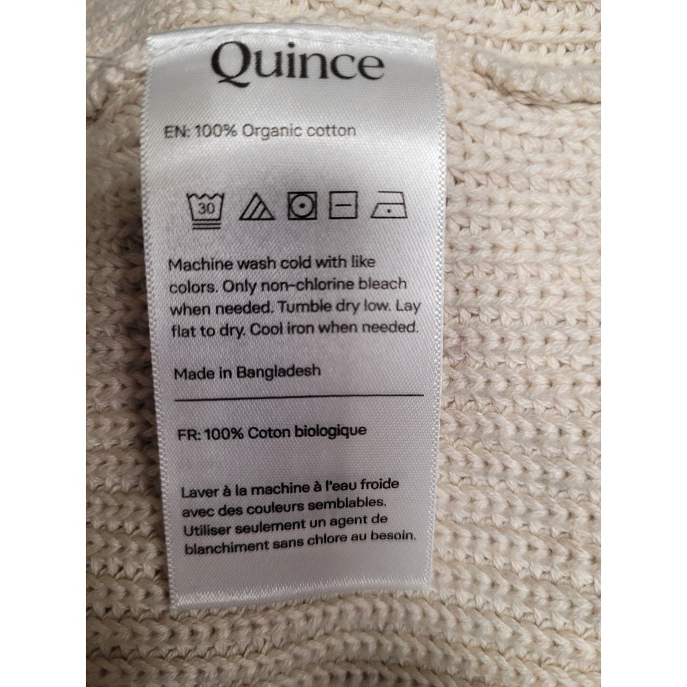 Quince Mens 100% Organic Cotton Fisherman Crew Neck Sweater Beige Oatmeal Size M - Picture 2 of 5